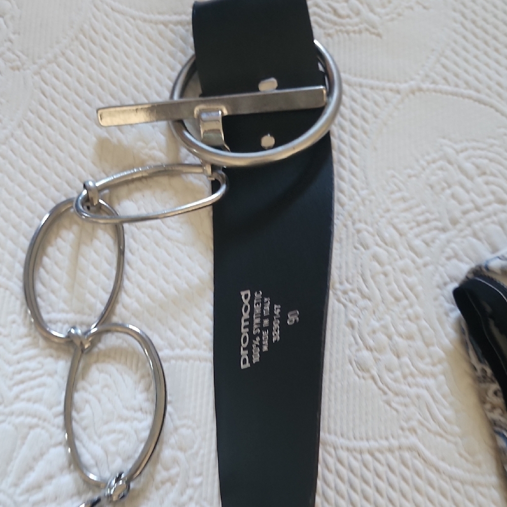 Promod Black Women s Belt with Silver Accents